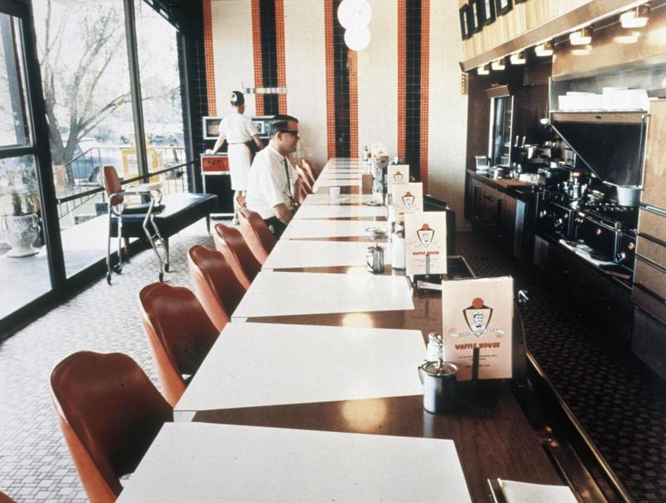 Interior of early Waffle House bar