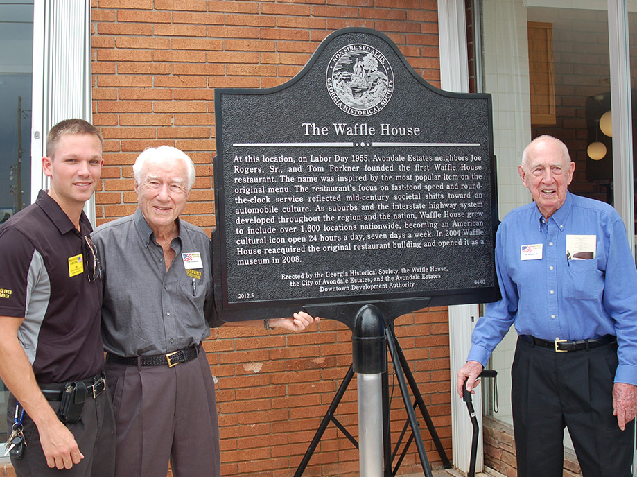 Joe Rogers Sr and Tom Forkner at the Waffle house museum plaque